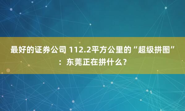最好的证券公司 112.2平方公里的“超级拼图”：东莞正在拼什么？